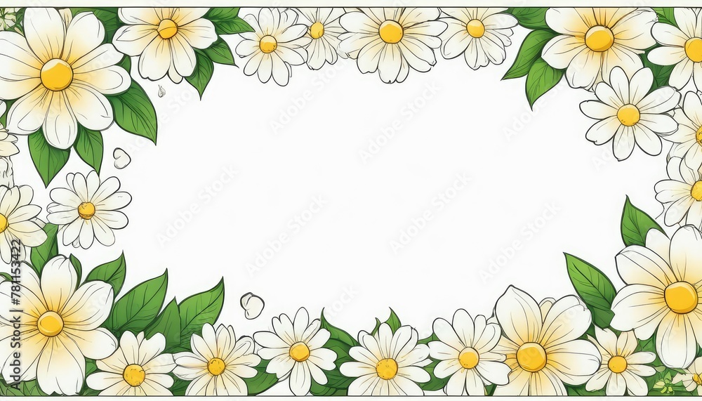 Enter the world of elegance with our hand-drawn white floral frame illustration Enter the world of elegance with our hand-drawn white floral frame illustration