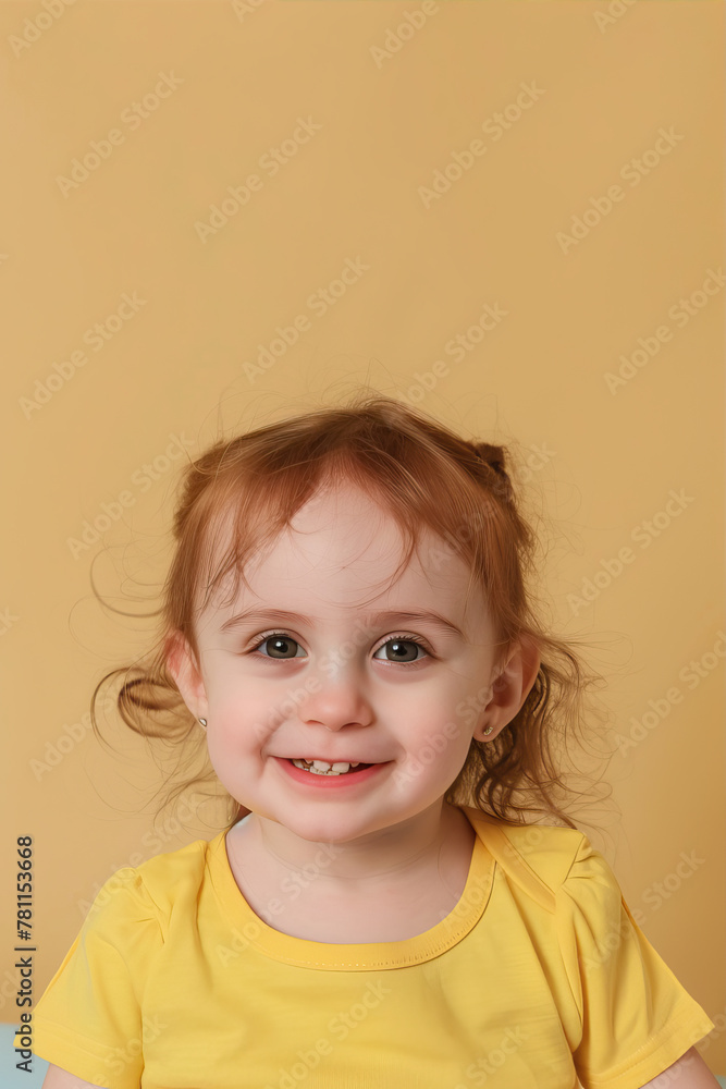 Little girl on a beige background smiling
Little girl on a beige background smiling