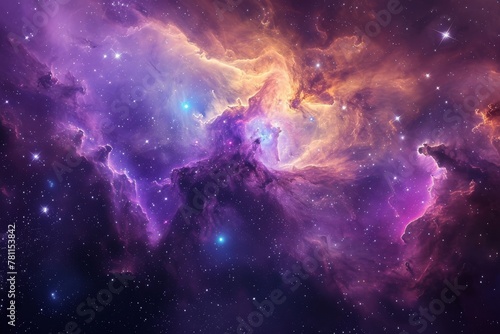 A vibrant space scene featuring a multitude of stars and billowing clouds, A starry galaxy with a nebula displaying the depth of colors, AI Generated