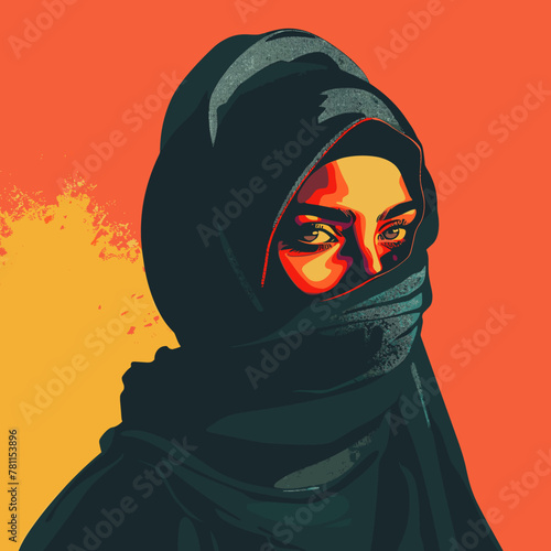 Islamic woman wearing a black scarf and a black head scarf