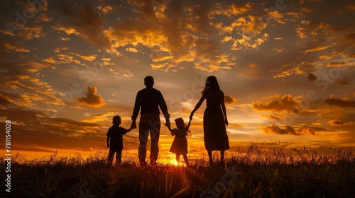 Family bonds embraced in the golden glow of sunset, hands clasped in unity, painting a picture of love and closeness against the fading light. 