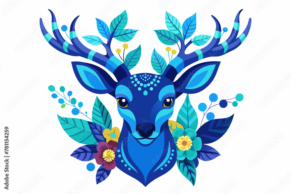 Naklejka premium bluewing-kawaii-vector-deer-head-with-superimposed