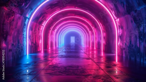 Neon tunnel with vibrant pink and blue lights
