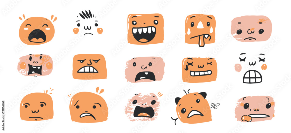 Obraz premium Set of cartoon faces. Expressive eyes and mouth comic emotions