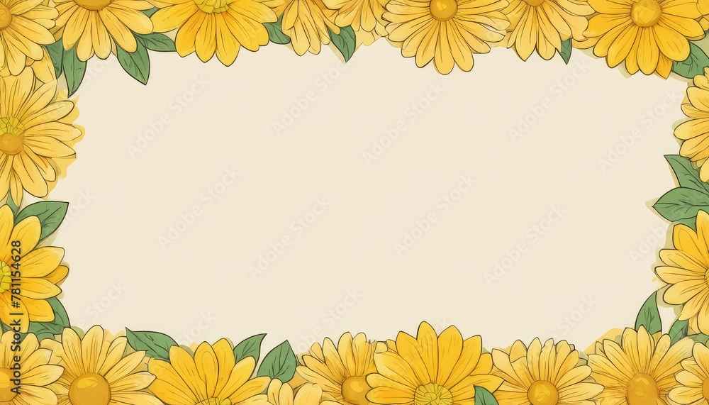 Radiate warmth with our hand-drawn yellow floral frame illustration. A canvas awaits your text or photo, adding a sunny touch to your design Radiate warmth with our hand-drawn yellow floral frame illustration. A canvas awaits your text or photo, adding a sunny touch to your design