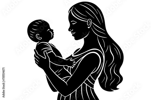  mother-holding-baby-black-silhouette vector illustration photo