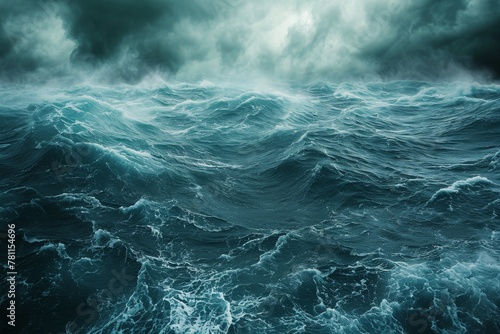 The photo captures a large expanse of water as powerful waves crash against its surface, A stormy sea portraying the tumultuous journey of opioid addicts, AI Generated photo
