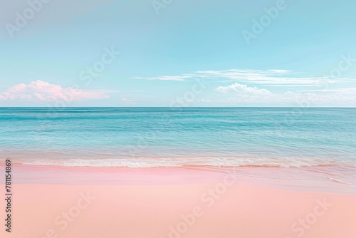 The photo captures a beach with vibrant pink sand and clear blue water, creating a striking contrast, A stripped pattern of pastel colors representing a calm beach, AI Generated