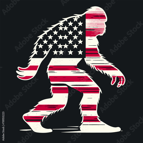 Bigfoot Wear USA Top Hat, 4th of July patriotic American flag, Cartoon Clipart Vector illustration, Independence day themed Mascot Logo Character Design, presidential election