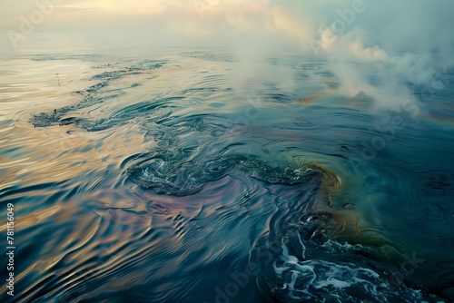 Oil sludge contaminating the sea during the oil spill disaster