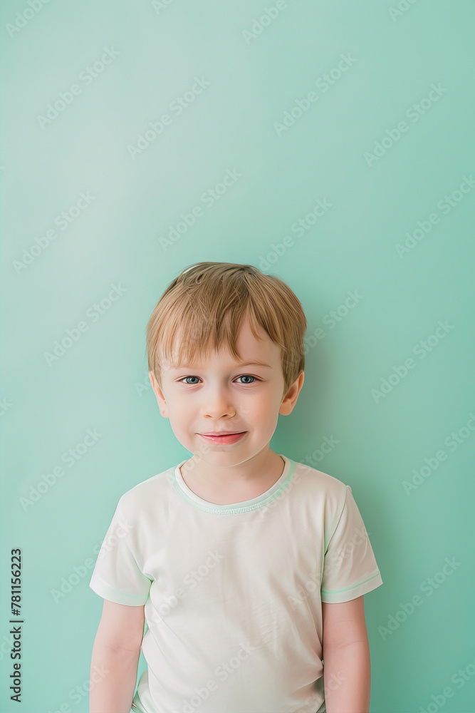 Smiling boy on mint background
Smiling boy on mint background