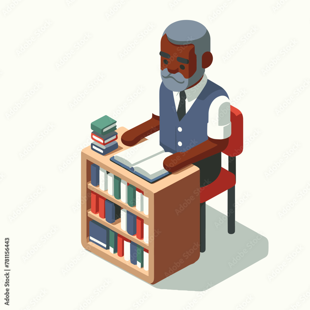 Librarian Man Isometric Minimal Cute Character, Wearing Headphones and Hold Game Controller, Cartoon Clipart Vector illustration, isolated on White background
