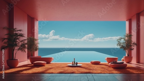 pink zone for a romantic vacation with a pool over the sea at a seaside resort photo