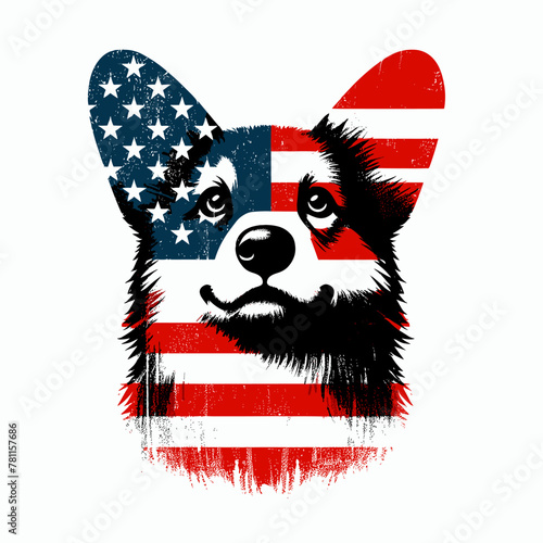 Corgi Dog Wear USA Top Hat, 4th of July patriotic American flag, Cartoon Clipart Vector illustration, Independence day themed Mascot Logo Character Design, presidential election