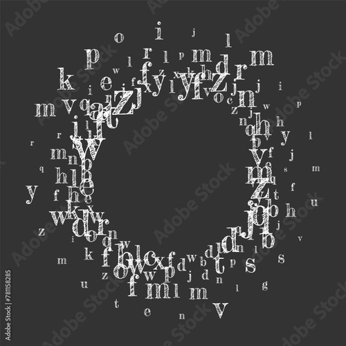 Scattered letters of latin alphabet. White chalk