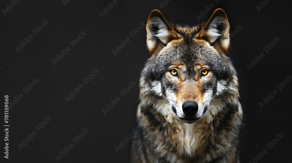 Portrait of a wolf on a dark background with copy space. Portrait of a wolf on a dark background with copy space.