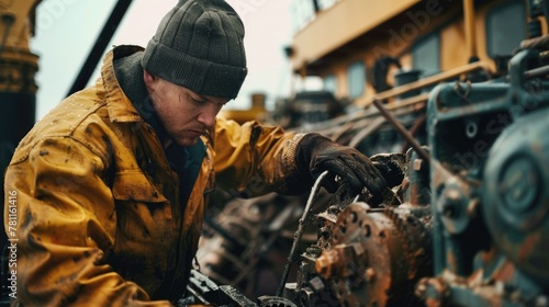 Marine Technician Repairing Engine