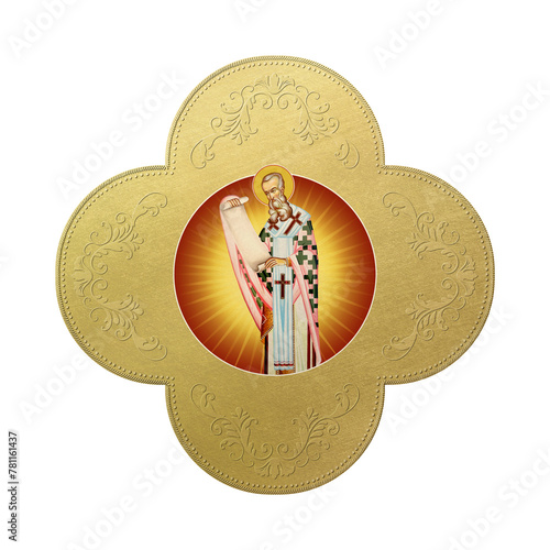 Orthodox traditional image of Anastasius I Dicorus. Golden Christian cross in Byzantine style isolated photo