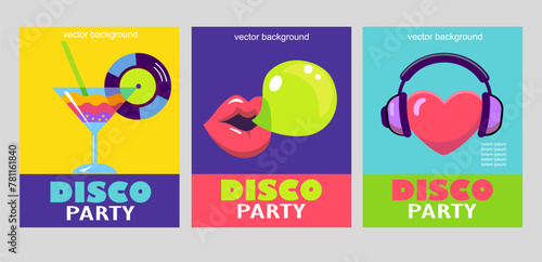 set of  colorful designs for disco party