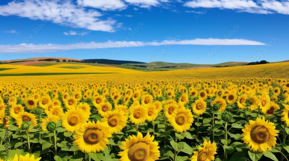 Obraz premium A sunflower field in full bloom, a truly picturesque view