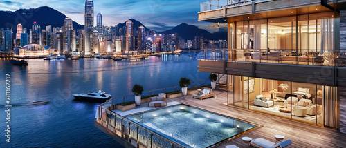 Dynamic Hong Kong Skyline at Sunset, Architectural Majesty Meeting the Vibrancy of Urban Life