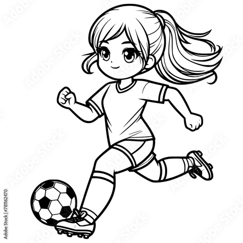 a drawing of a girl playing soccer with a soccer ball. Generative AI