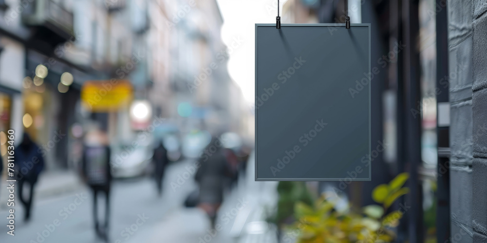 Dark grey hanging blank sign on brick wall in front of blurred street background,blank black hanging sign on building, Mock up of a black blank empty square Signboard for store, cafe, restaurant name Dark grey hanging blank sign on brick wall in front of blurred street background,blank black hanging sign on building, Mock up of a black blank empty square Signboard for store, cafe, restaurant name
