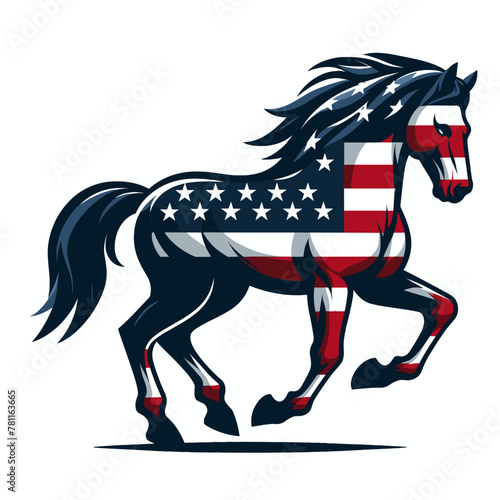 Horse Wear USA Top Hat, 4th of July patriotic American flag, Cartoon Clipart Vector illustration, Independence day themed Mascot Logo Character Design, presidential election