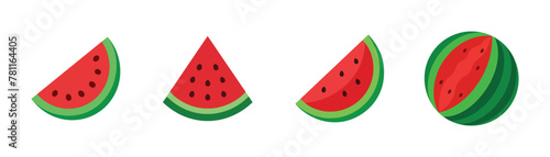 Watermelon flat icons illustration cartoon. Cute fruit vector clipart for food.