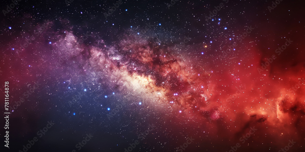 background with space, Clouds streak across the red Milky Way, galaxy with stars on night starry sky Panorama view universe space, red nebula