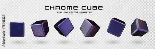 Holographic 3d cube shape isolated. Abstract vector graphic, gradient geometric square figure with iridescent chrome effect. Creative futuristic polygon