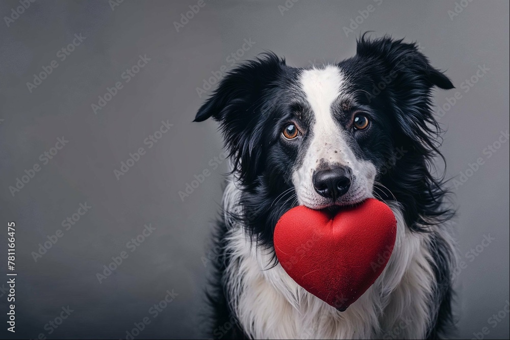 a dog with an i heart in it's mouth