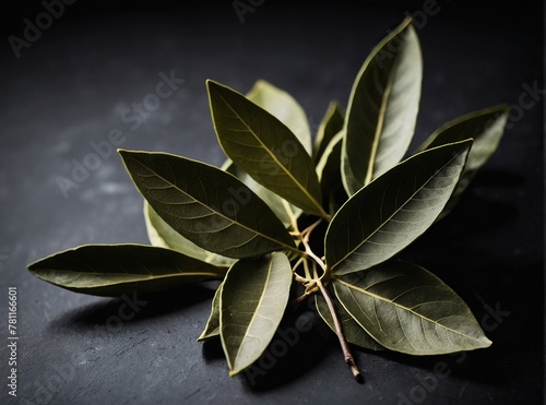 Bay leaf on a black background.