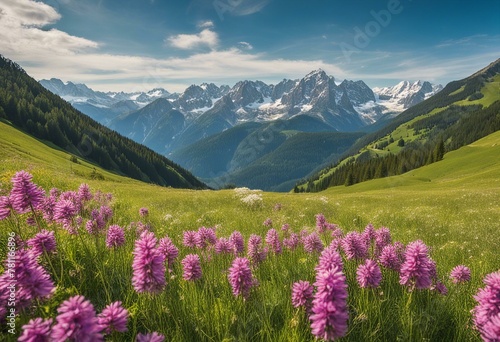 Serene Springtime: Idyllic Mountain Landscape in the Alps, Adorned with Blooming Meadows © MrArsalan`s Art