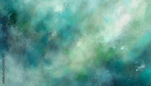 green watercolor background painting on paper texture pastel blue green colors in blotches and paint bleed design photo