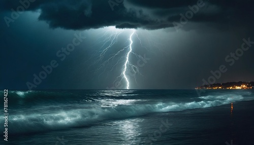 illustration of lightning strikes the sea shoot by son generative ai