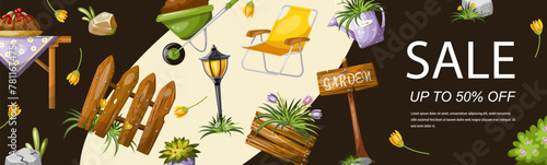 Banner flyer, sale of goods for summer cottage garden vegetable garden