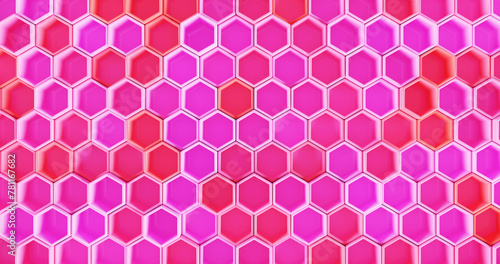 Abstract geometric design pink red hexagon background, top view, 3d rendering