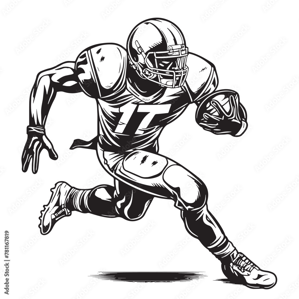 American football player sketch hand drawn Vector illustration