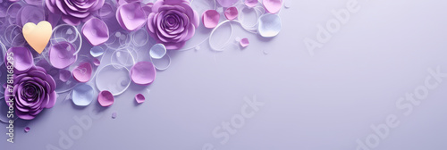 Purple paper flowers on a purple background with confetti. This vibrant and festive asset is great for wedding invitations  greeting cards  party decorations  Mother s Day and Valentine Day  