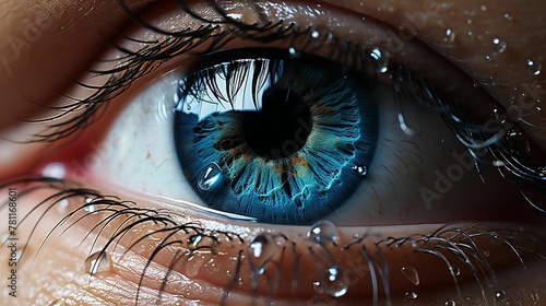 AI generated illustration of Close-up macro image of a blue human eye
