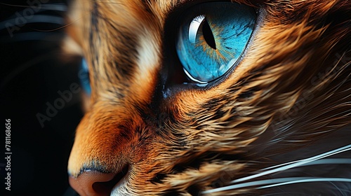 AI generated illustration of A close-up portrait of a domestic tabby cat with intense blue eyes