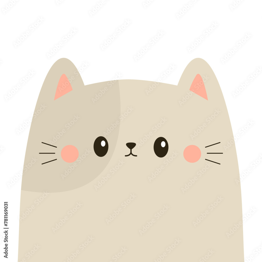 Gray cat face silhouette icon. Cute cartoon kawaii baby character. Funny kitten head. Pink ears, cheeks. Pet animal. Happy Valentines day love card. Sticker print. Flat design. White background Vector Gray cat face silhouette icon. Cute cartoon kawaii baby character. Funny kitten head. Pink ears, cheeks. Pet animal. Happy Valentines day love card. Sticker print. Flat design. White background Vector