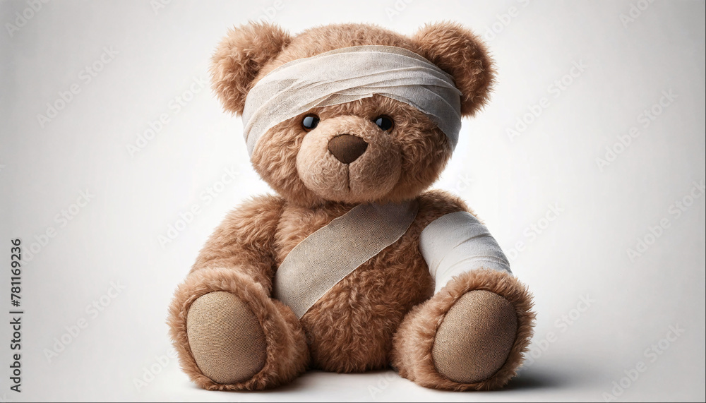 Fototapeta premium AI generated illustration of an injured teddy bear with bandages