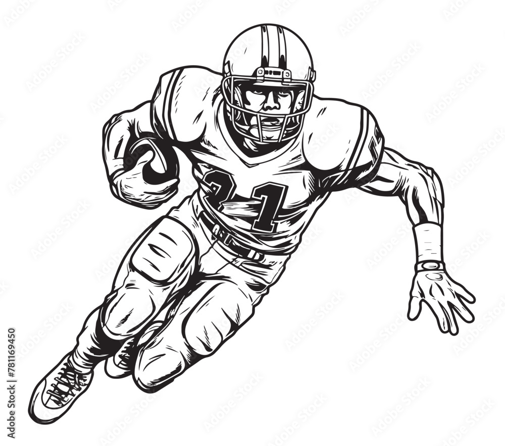 Naklejka premium American football player sketch hand drawn Vector illustration
