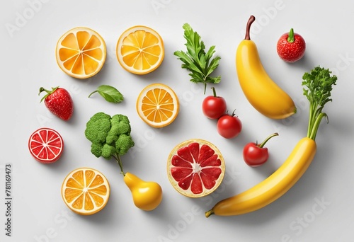 AI generated illustration of fruits and vegetables on a white background