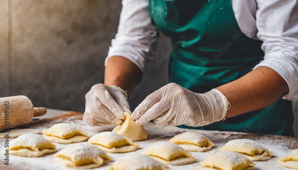 Person making fresh Italian ravioli dough on a tabletop, AI-generated.