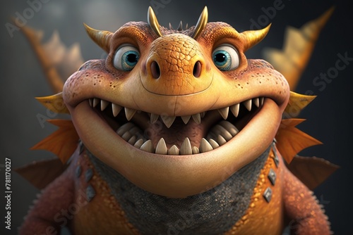 Cute fat dragon in cartoon stylle character design. Ai generative