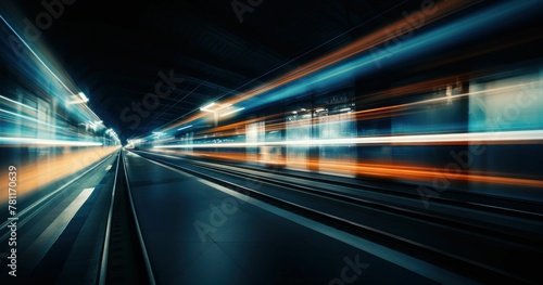AI generated illustration of a long exposure of car lights at night © Wirestock