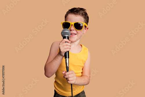 Young aspiring singer performs with enthusiasm photo